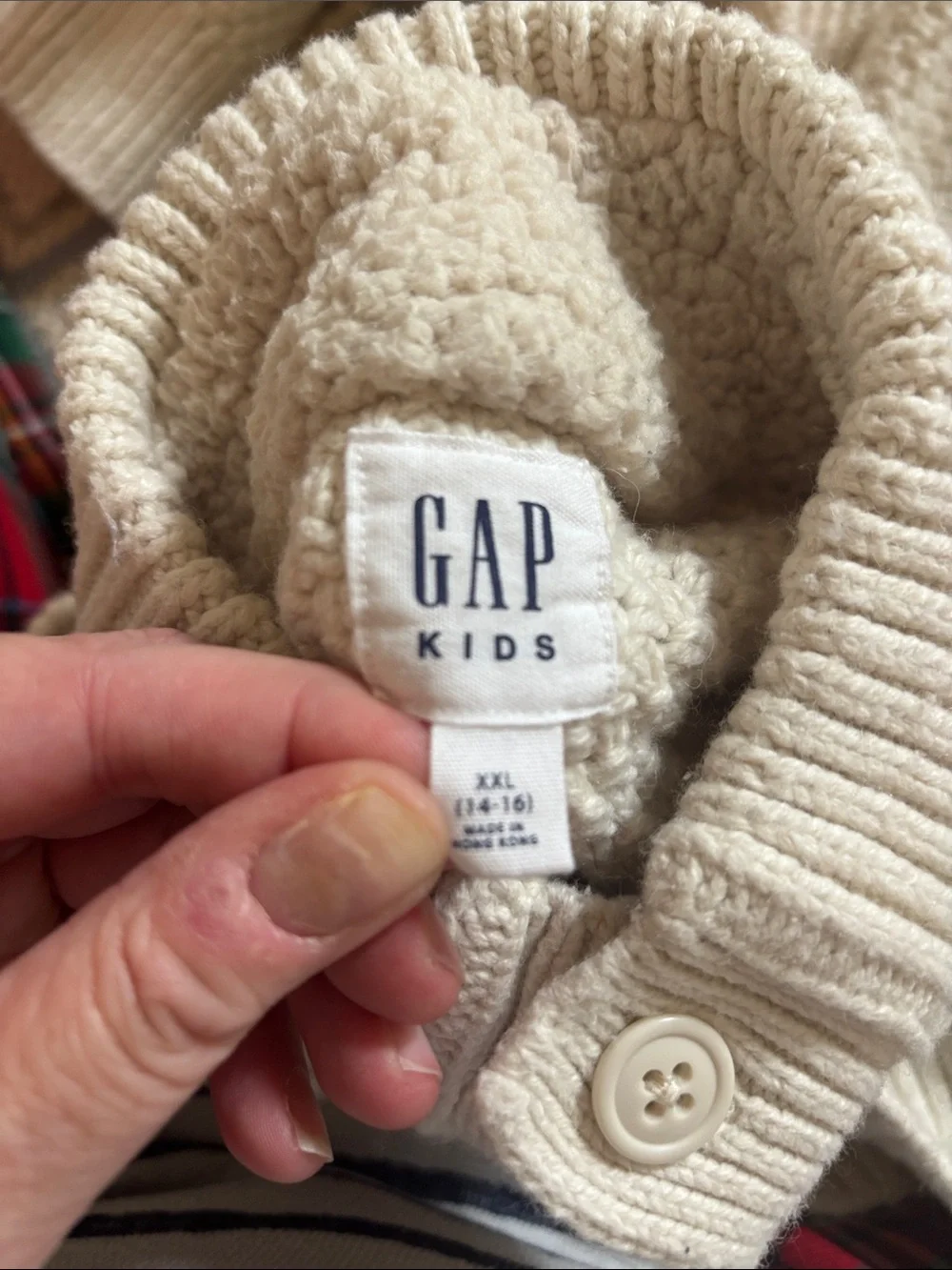EUC GAP Cream Cable Knit Mock Neck Button Pullover Sz XXL 14-16